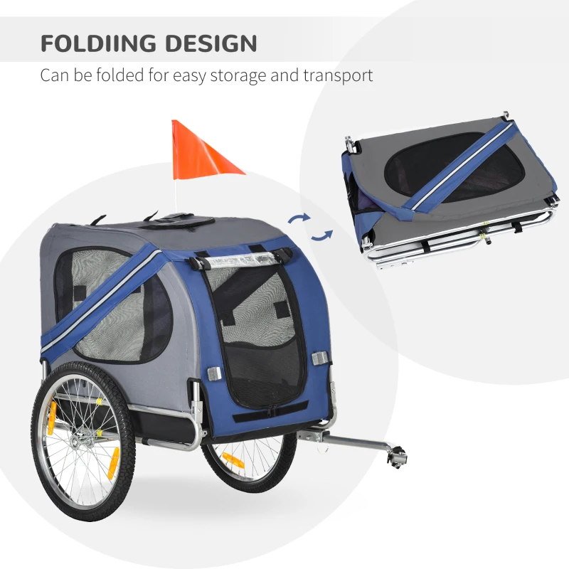 Aosom Bike Trailer Cargo Cart for Dogs and Pets with 3 Entrances Large Wheels for Off-Road & Mesh Screen, Blue/Gray