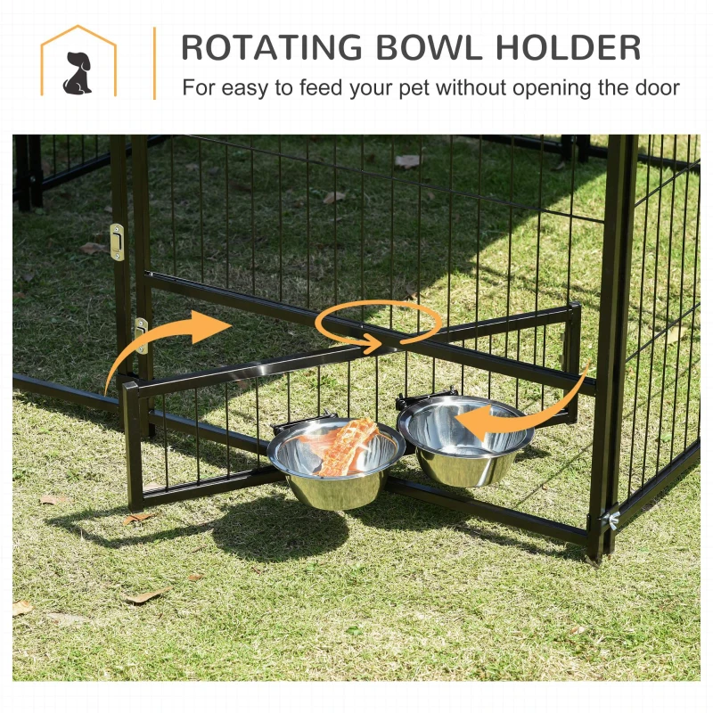 PawHut Outdoor Dog Kennel, Puppy Play Pen with Canopy Garden Playpen Fence Crate, Enclosure Cage w/ Rotating Bowl, 55.5" x 55.5" x 48", Black