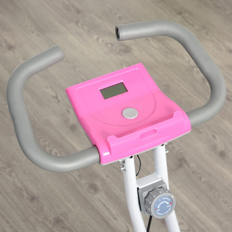 Soozier Foldable Magnetic Exercise Bike Indoor Stationary Upright Fitness Bike Pink