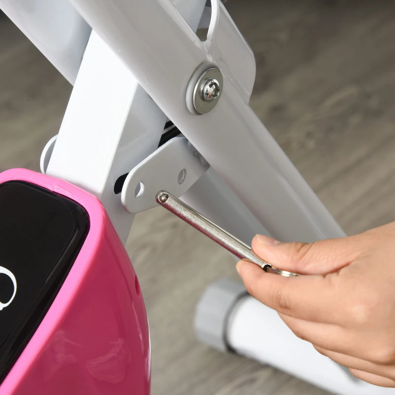 Soozier Foldable Magnetic Exercise Bike Indoor Stationary Upright Fitness Bike Pink