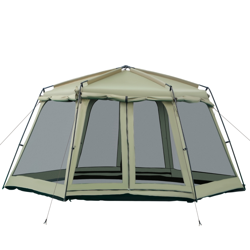 Outsunny 10 Person Camping Tent with Steel Frame, 4 Windows, 2 Doors, Portable Carry Bag