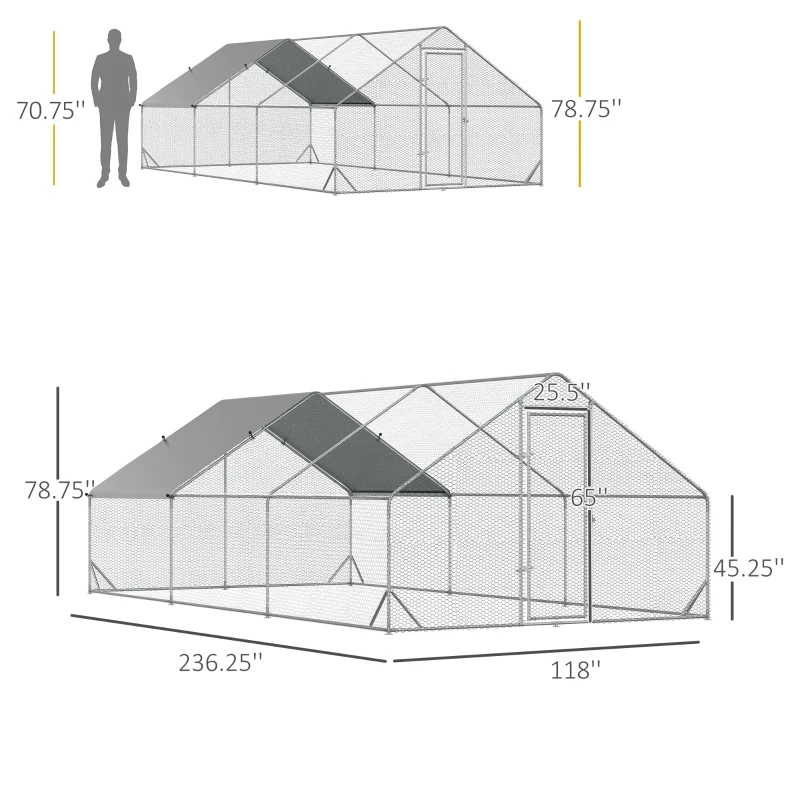 PawHut 10' x 20' x 6.5' Chicken Coop Cage, Outdoor Hen House w/Cover & Lockable Door
