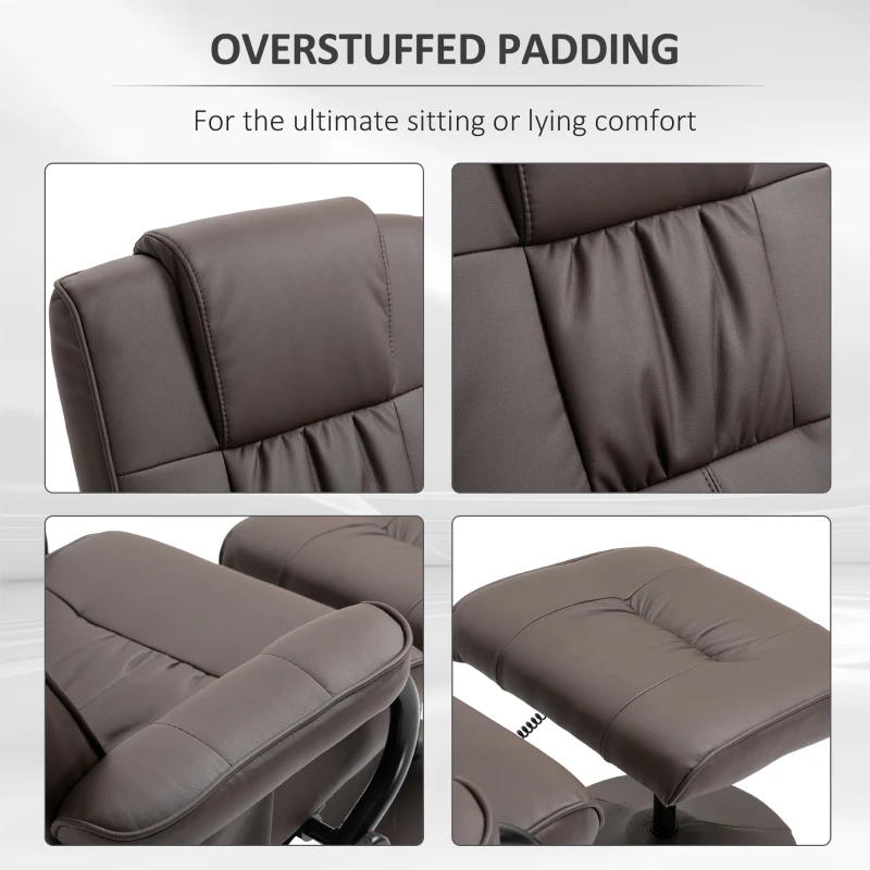 HOMCOM Massaging Faux Leather Recliner Chair and Ottoman Set, Swivel Vibration Massage Lounge Chair with Remote Control for Living Room, Bedroom, or Office, Brown