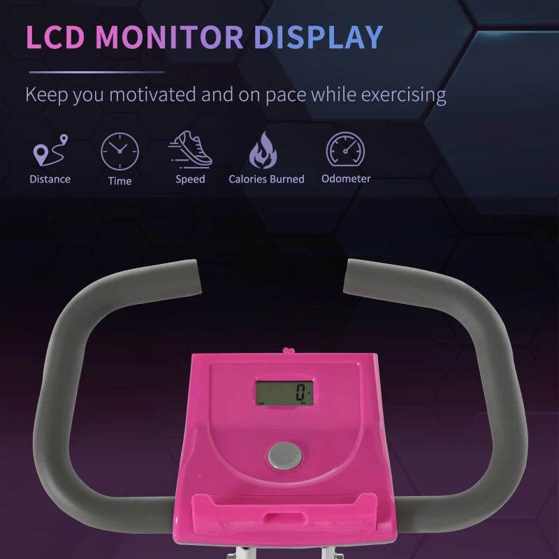 Soozier Foldable Magnetic Exercise Bike Indoor Stationary Upright Fitness Bike Pink