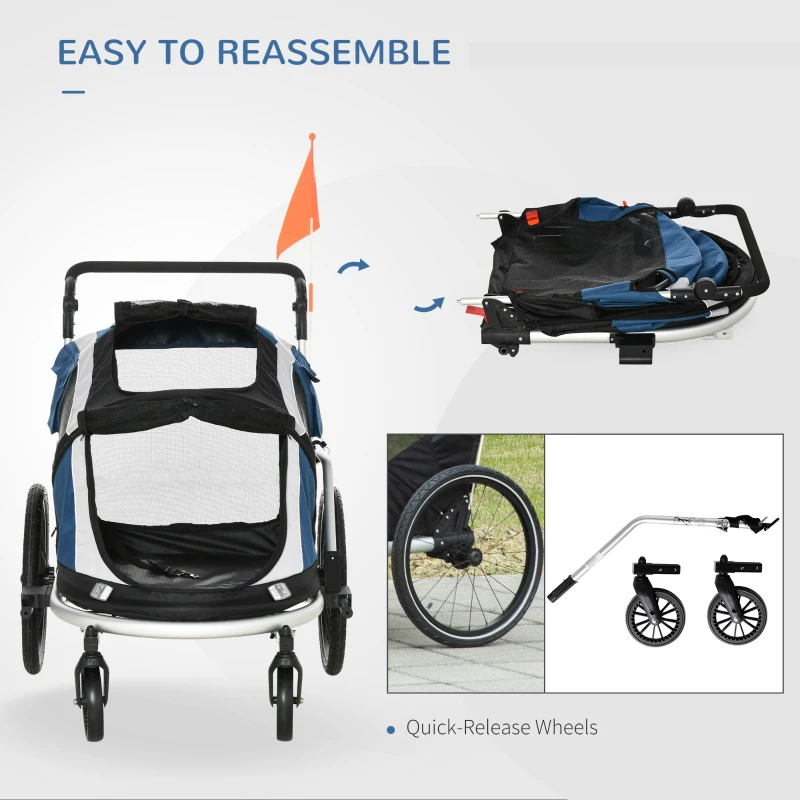 Aosom 2-in-1 Travel Dog Stroller, Small Pet Bicycle Cart Carrier with Safety Leash, and Easy Fold Design, Dark Blue