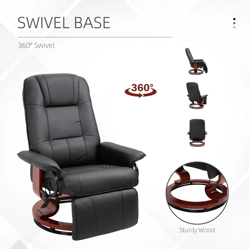 HOMCOM Faux  Leather lounge chair with footrest and armrest, Manual Swivel Recliner for living room, Black