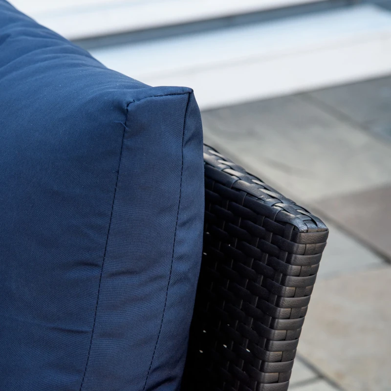 Outsunny 4 Pieces Patio Wicker Dining Sets, Outdoor PE Rattan Sectional Conversation Set with Cushions & Dining Table, Bench for Garden, Backyard, Lawn, Navy Blue