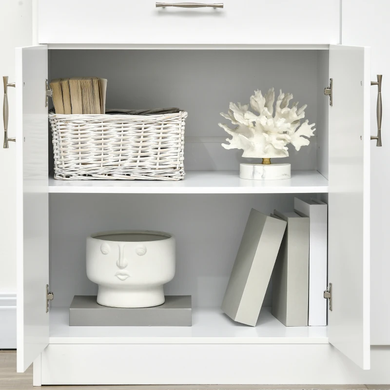 HOMCOM Modern Kitchen Sideboard, Buffet Table with Drawer, Double Door Cabinet and Adjustable Shelves, White