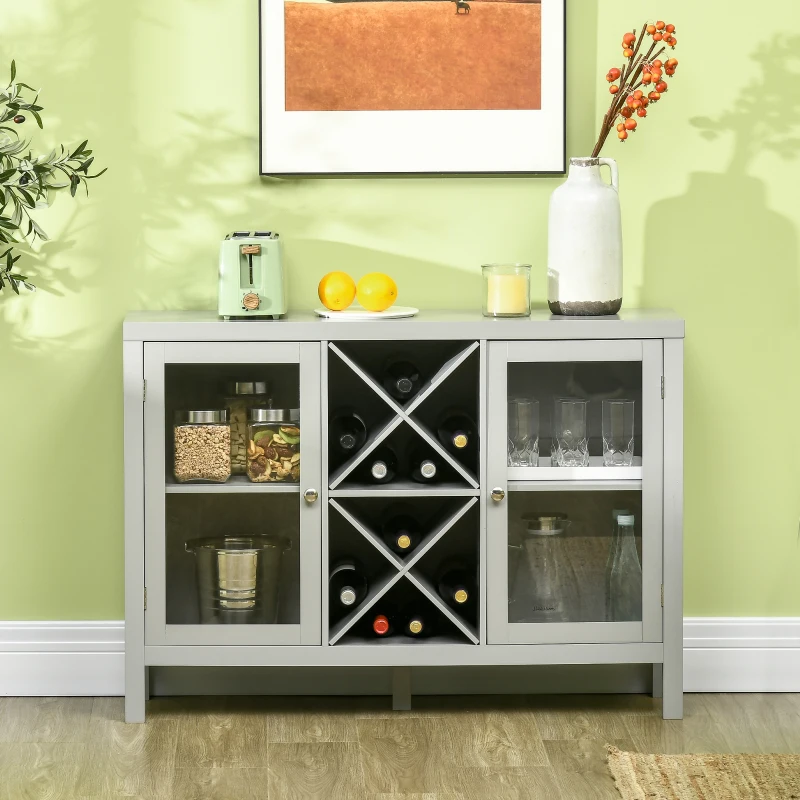 HOMCOM Sideboard Buffet Cabinet with Removable Wine Rack, Tempered Glass Door and Adjustable Shelves, Coffee Bar Cabinet for Living Room, Kitchen, Entryway, Gray