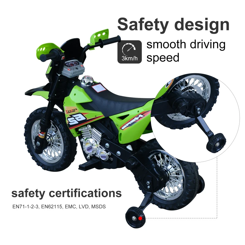 Aosom Cruising Kids Dirt Bike Electric Motorcycle with Charging 6V Battery, Real Driving Sounds, Built-In Music, Green