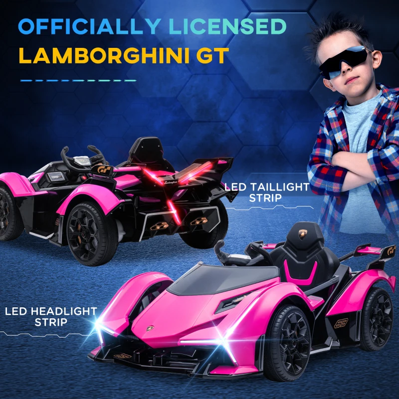 Aosom Kids Ride On Sports Car, 12V Battery Powered Electric Toy w/Parent Remote Control, Bluetooth, Horn, Music & LED Headlights Taillights for 3-6 Years Old Pink