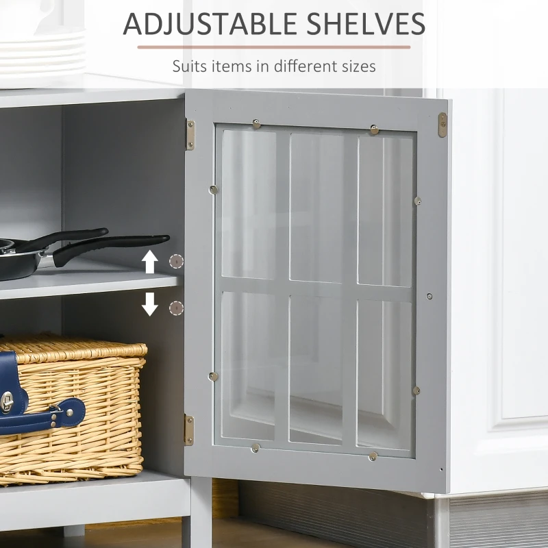 HOMCOM Sideboard Buffet Cabinet with Open Shelf, Glass Doors and Adjustable Shelf, Accent Cabinet for Kitchen, Living Room, Gray