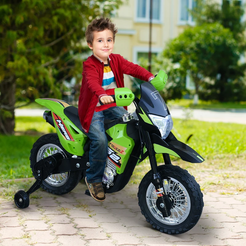 Aosom Cruising Kids Dirt Bike Electric Motorcycle with Charging 6V Battery, Real Driving Sounds, Built-In Music, Green