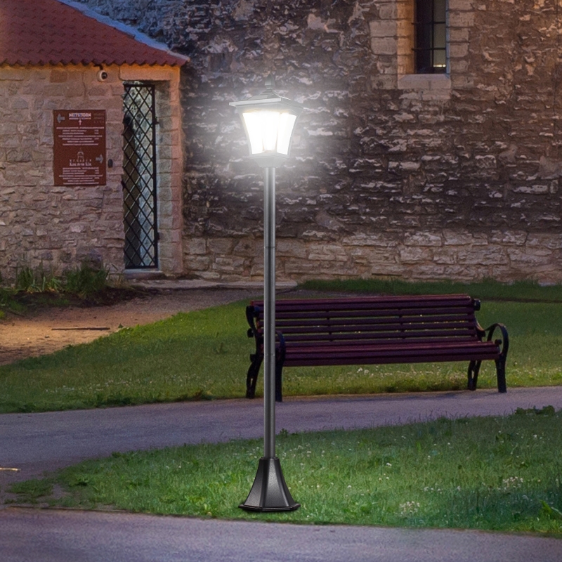 Outsunny Outdoor Garden Solar Post Lamp, Light Sensor Dimmable LED Lantern Bollard Pathway 63" Tall, Black