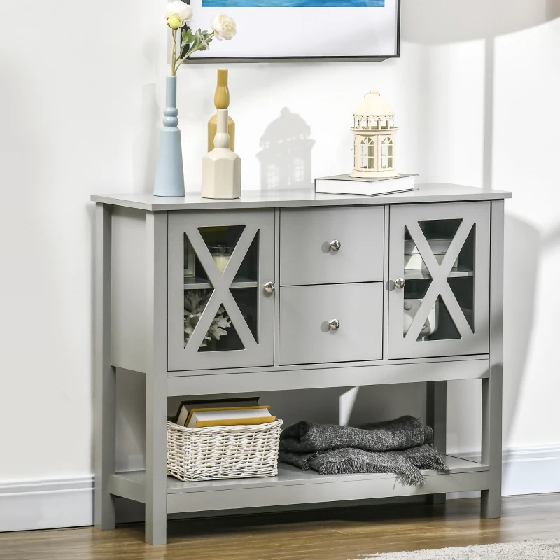 HOMCOM Sideboard Buffet Cabinet, Coffee Bar Cabinet with Storage Drawers and Glass Door for Kitchen, Living Room, Entryway, Gray