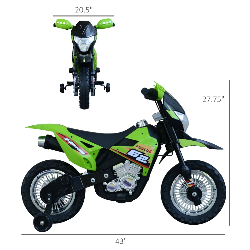 Aosom Cruising Kids Dirt Bike Electric Motorcycle with Charging 6V Battery, Real Driving Sounds, Built-In Music, Green