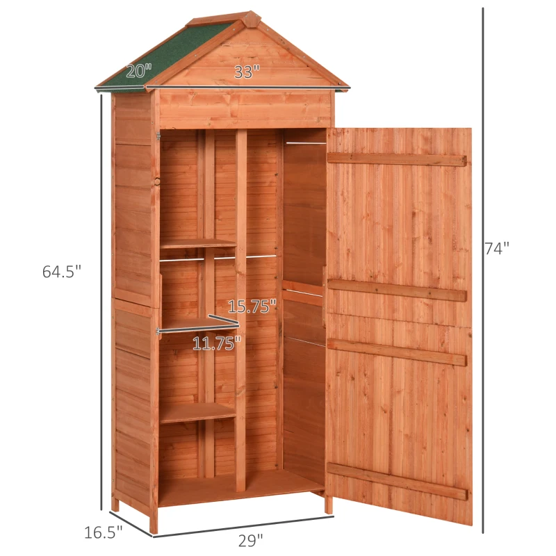 Outsunny Wood Garden Shed Outdoor Tool Storage Cabinet Hutch Lockable Unit with Double Door and 3 Tire Storage Shelves, Natural Wood