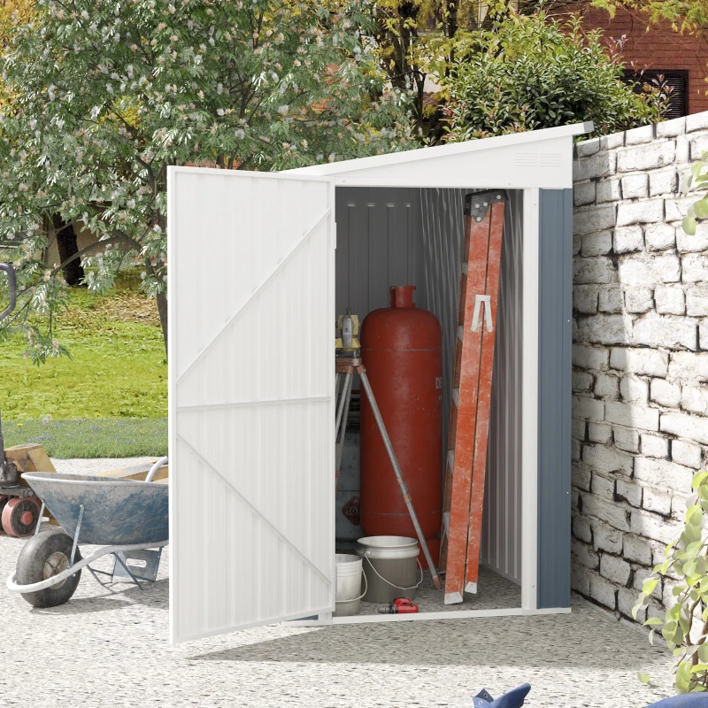 Outsunny 4' x 6' Outdoor Storage Shed Lean to Shed Outdoor Metal Tool Shed with Lockable Door and Air Vents, Dark Grey