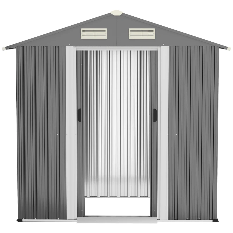 Outsunny 6.3' x 3.6' x 6' Garden Storage Shed Outdoor Patio Yard Metal Tool Storage House w Double Doors Grey