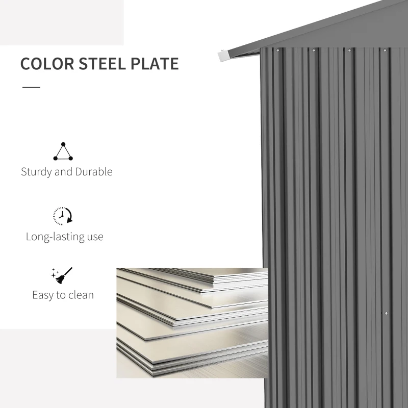 Outsunny 6.3' x 3.6' x 6' Garden Storage Shed Outdoor Patio Yard Metal Tool Storage House w Double Doors Grey