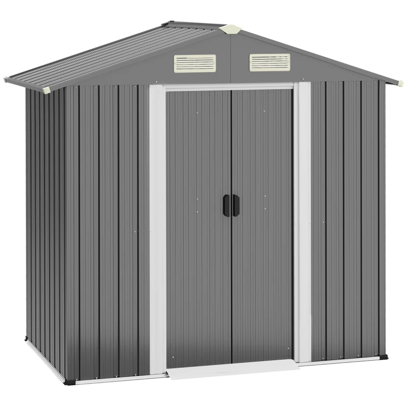 Outsunny 6.3' x 3.6' x 6' Garden Storage Shed Outdoor Patio Yard Metal Tool Storage House w Double Doors Grey