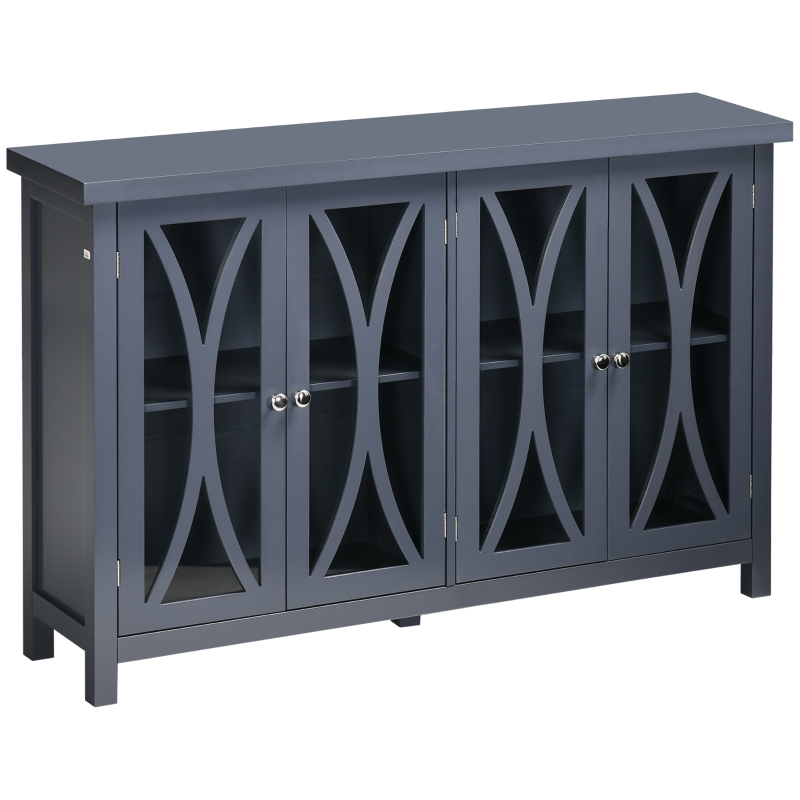HOMCOM Elegant Kitchen Sideboard, Buffet Cabinet with Storage, Glass Doors, Adjustable Shelves, Grey
