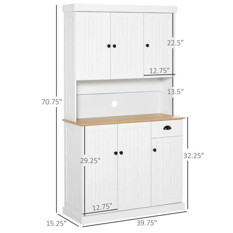HOMCOM 71" Kitchen Pantry Buffet with Hutch Storage Cabinet Microwave Oven Stand with Drawer- White/Oak