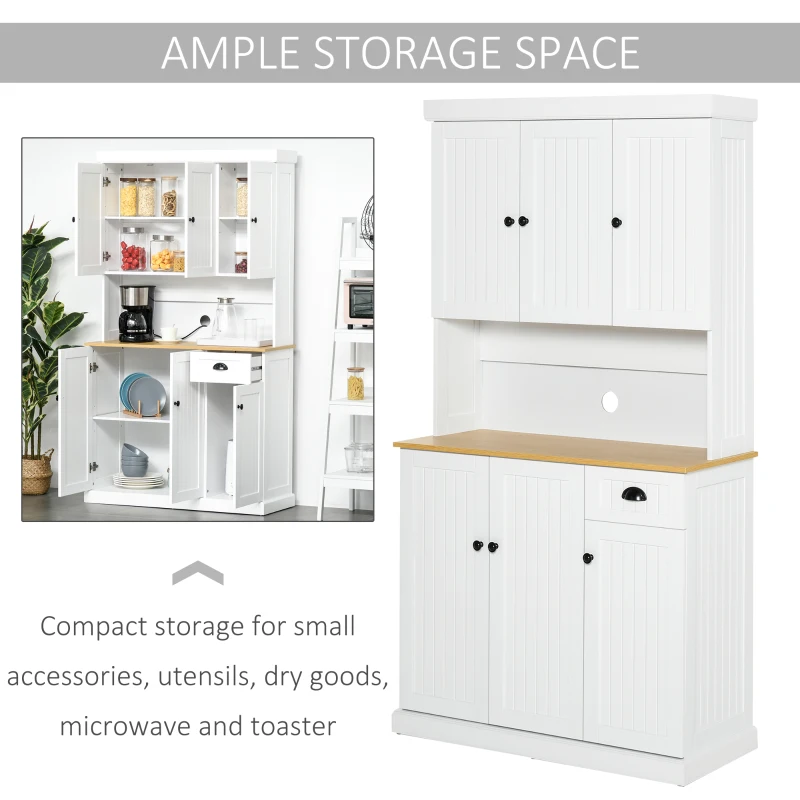 HOMCOM 71" Kitchen Pantry Buffet with Hutch Storage Cabinet Microwave Oven Stand with Drawer- White/Oak