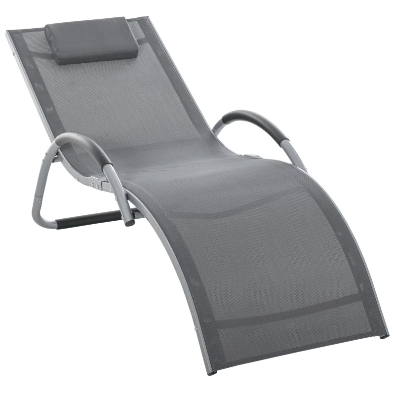 Outsunny Ergonomic Lounger Chair Portable Armchair with Removable Headrest Pillow for Garden Patio Outside All Aluminum Frame Dark Grey