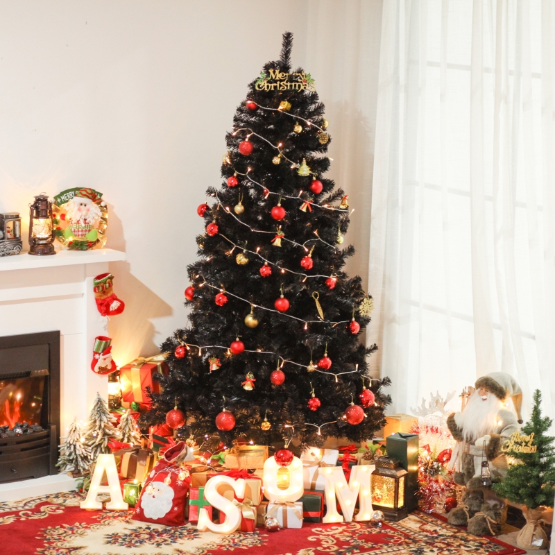 HOMCOM 6/7ft Artificial Christmas Tree Unlit Douglas Fir with Realistic Branch Tips, Black Halloween Style