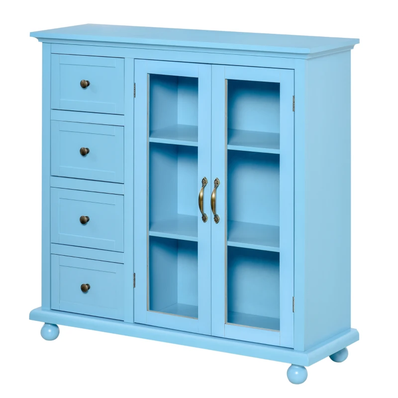 HOMCOM Storage Sideboard Cabinet with 4 Drawers and Glass Door Cupboard, Console Table for Living Room, Kitchen