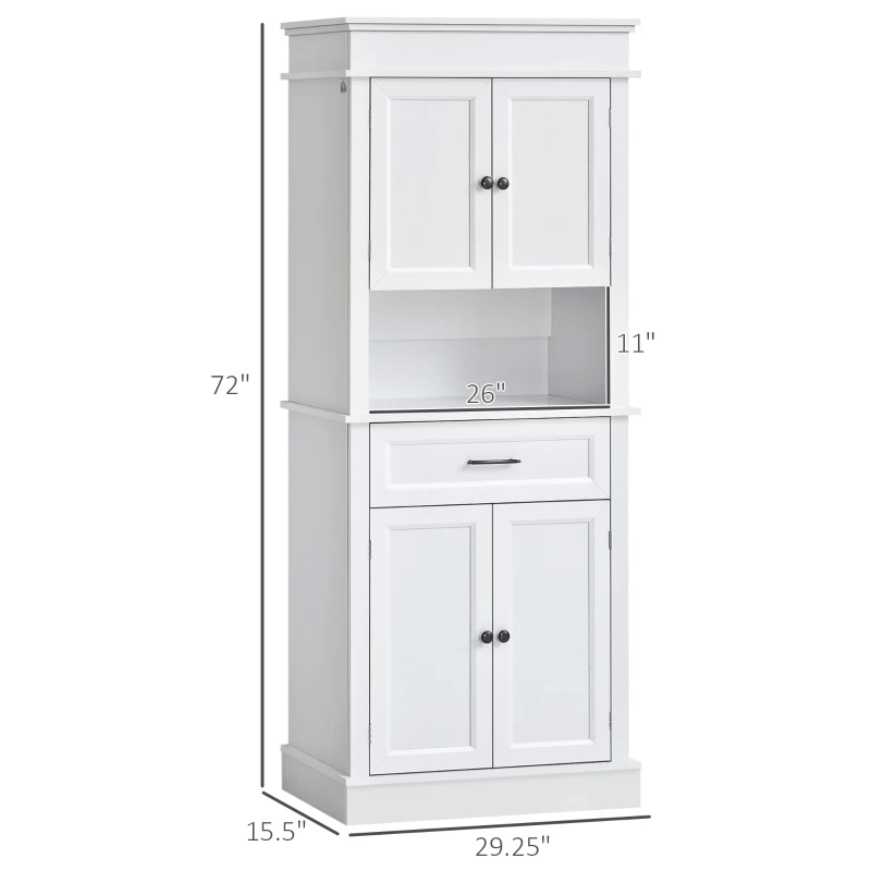 HOMCOM 72"H Modern Freestanding Kitchen Pantry Cabinet Cupboard with Doors, Open and Adjustable Shelves, White
