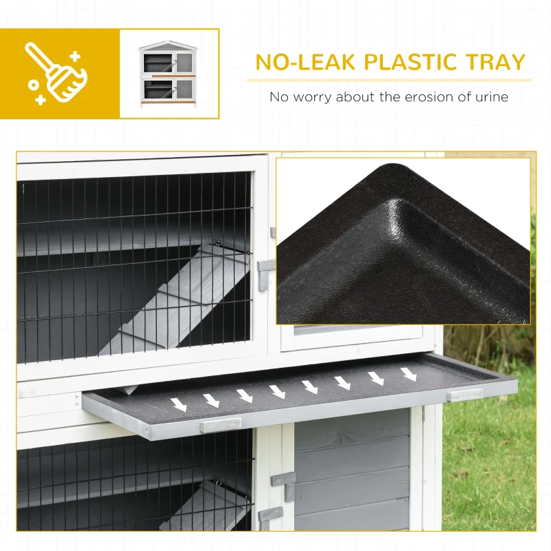 PawHut 47" 2-Floor Large Rabbit Hutch Wooden Pet House Multi-door Bunny Cage Small Animal Habitat with 3 Ramps Lockable Doors Run Area Asphalt Roof for Outdoor Use