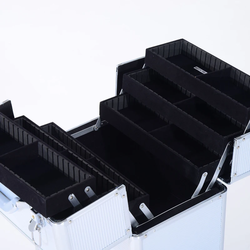 HOMCOM Professional Makeup Case, Makeup Box, Salon Beauty Cosmetic Jewellery Organizer Trolley with 2 Wheels, Silver