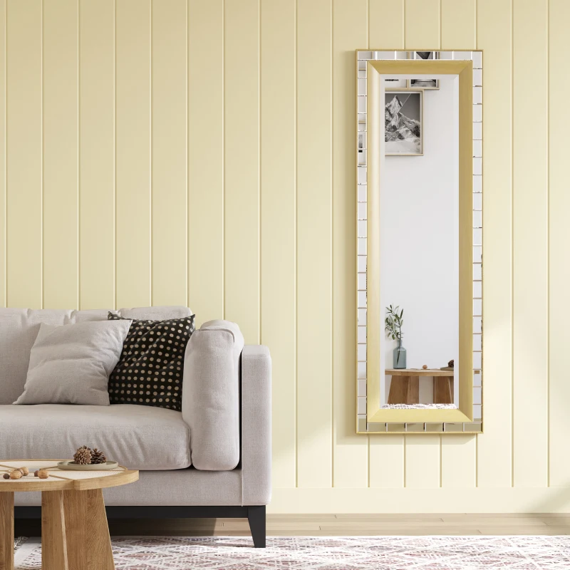 HOMCOM 59" x 20" Modern Full Length Mirror, Wall Hang and Leaner Floor Mirror, Vertical and Horizontal, for Living Room, Bedroom, Gold