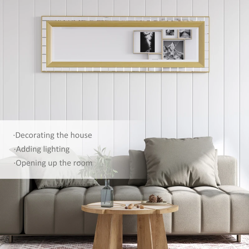 HOMCOM 59" x 20" Modern Full Length Mirror, Wall Hang and Leaner Floor Mirror, Vertical and Horizontal, for Living Room, Bedroom, Gold