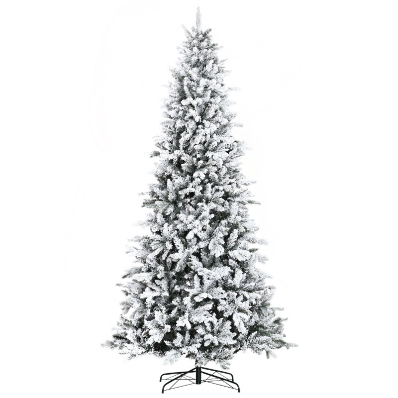 HOMCOM 7ft Pine Snow Flocked Artificial Christmas Tree with Downswept 616 Realistic Cedar Branches, Auto Open, Home Holiday Decoration, Green