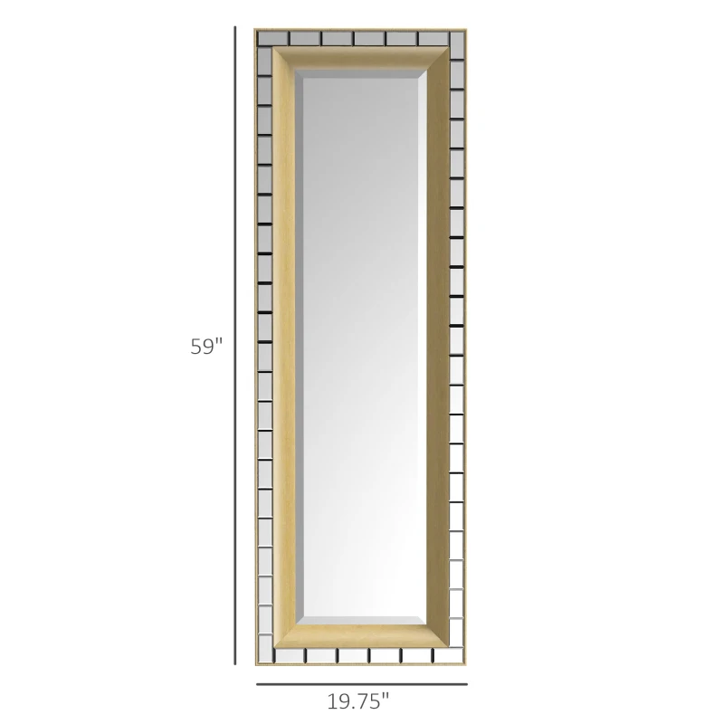 HOMCOM 59" x 20" Modern Full Length Mirror, Wall Hang and Leaner Floor Mirror, Vertical and Horizontal, for Living Room, Bedroom, Gold