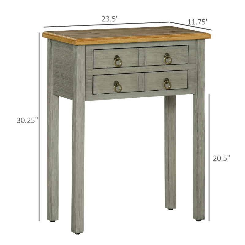 HOMCOM Vintage Console Table with 2 Drawers, Retro Entryway Table for Hallway, Living Room and Hallway, Grey