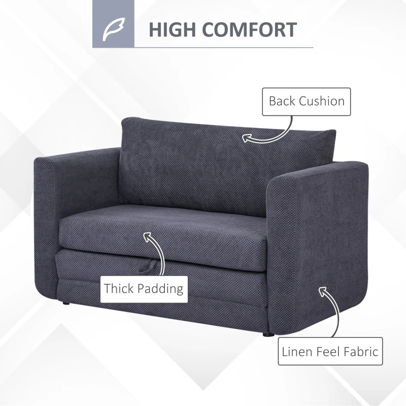 HOMCOM Pull Out Sofa Bed, Modern Convertible Loveseat Sleeper, Upholstered Sleeper Sofa for Small Space, Living Room, Apartment and Dorm, Dark Grey