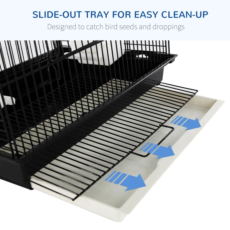 PawHut 22" Bird Cage Flight Parrot House Playpen with Open Play Top and Feeding Bowl Perch Pet Furniture Black