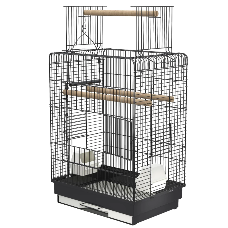 PawHut 22" Bird Cage Flight Parrot House Playpen with Open Play Top and Feeding Bowl Perch Pet Furniture Black