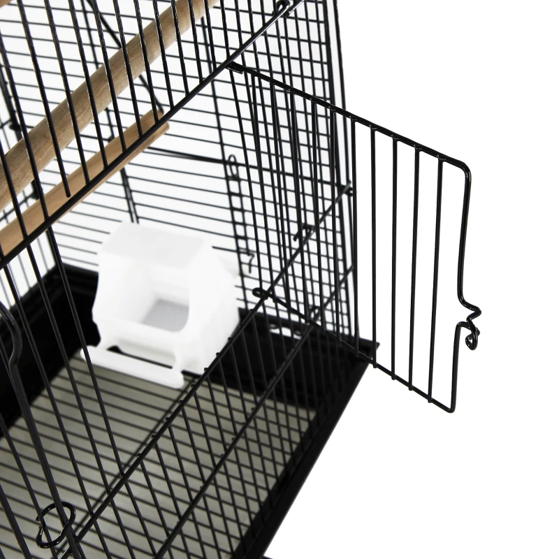 PawHut 22" Bird Cage Flight Parrot House Playpen with Open Play Top and Feeding Bowl Perch Pet Furniture Black