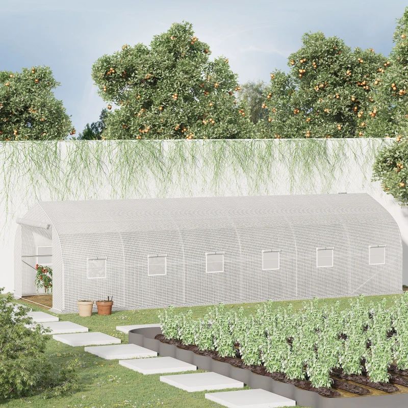 Outsunny 25' x 9.5' x 6.5' Walk-In Greenhouse Tunnel, Large Gardening Plant Hot House with 12 Windows and Zipper Doors for Backyard