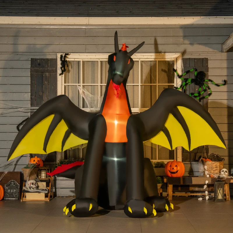 Outsunny 6ft Inflatable Halloween Giant Animated Fire & Ice Dragon with Wings, Blow Up LED Yard Display Indoor Outdoor for Garden, Lawn, Party, Holiday