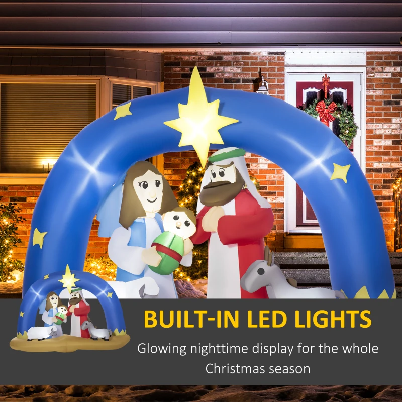Outsunny 7ft Christmas Inflatables Outdoor Decorations Nativity Scene with Star of Bethlehem Archway, Blow-Up LED Yard Christmas Decor for Lawn Garden Party