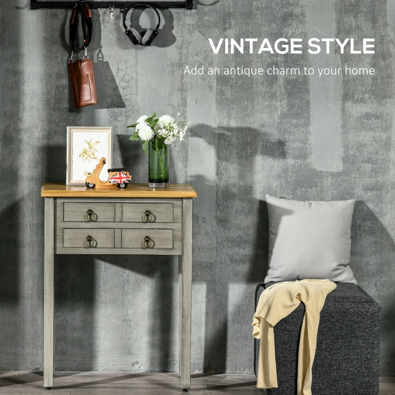 HOMCOM Vintage Console Table with 2 Drawers, Retro Entryway Table for Hallway, Living Room and Hallway, Grey