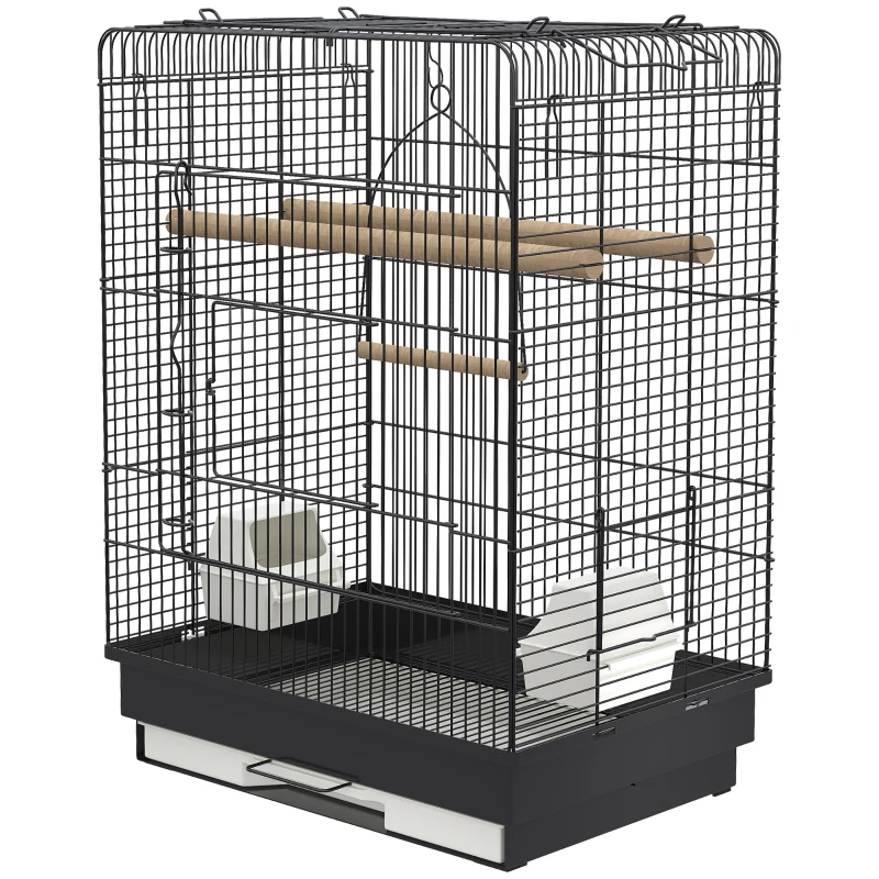 PawHut 22" Bird Cage Flight Parrot House Playpen with Open Play Top and Feeding Bowl Perch Pet Furniture Black