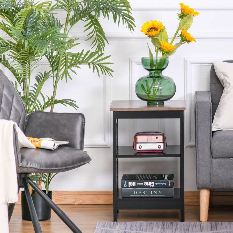 HOMCOM Modern End Table, Accent Side Table with 2 Storage Shelves for Living Room, Bedroom, Black