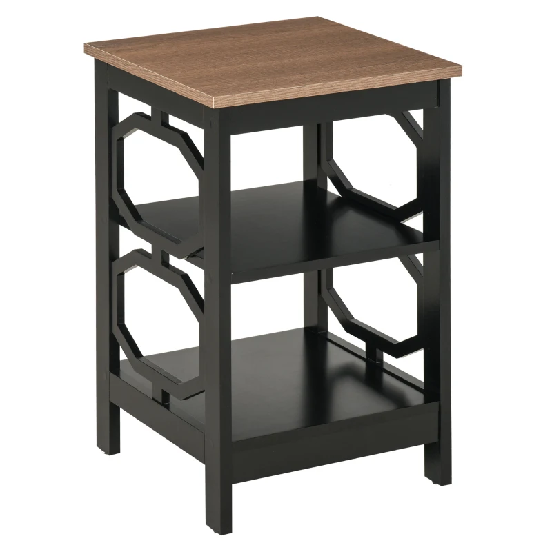 HOMCOM Modern End Table, Accent Side Table with 2 Storage Shelves for Living Room, Bedroom, Black
